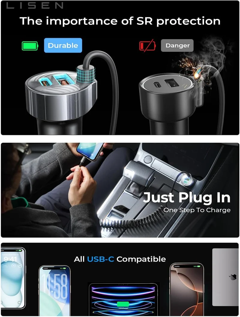 LISEN 90W USB-C Schnellladegerät fürs Auto