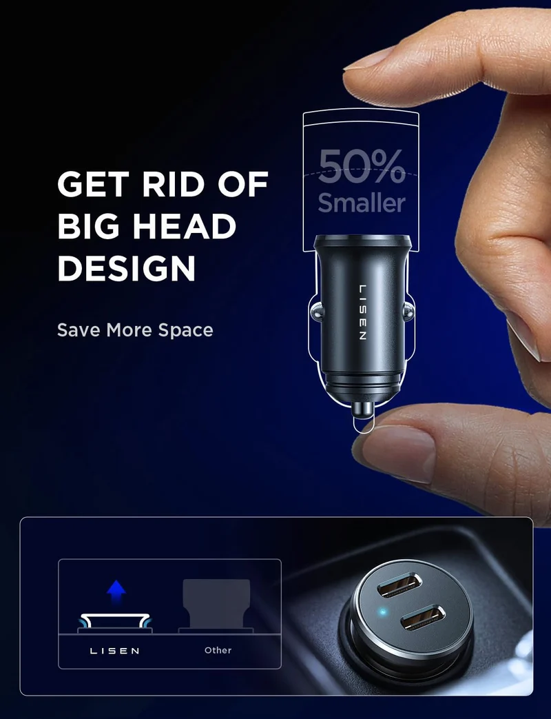 Lisen Dual USB-C Autoladegerät mit Kabel