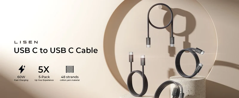 Lisen USB-C-zu-C-Kabel [60 W, 5er-Pack]