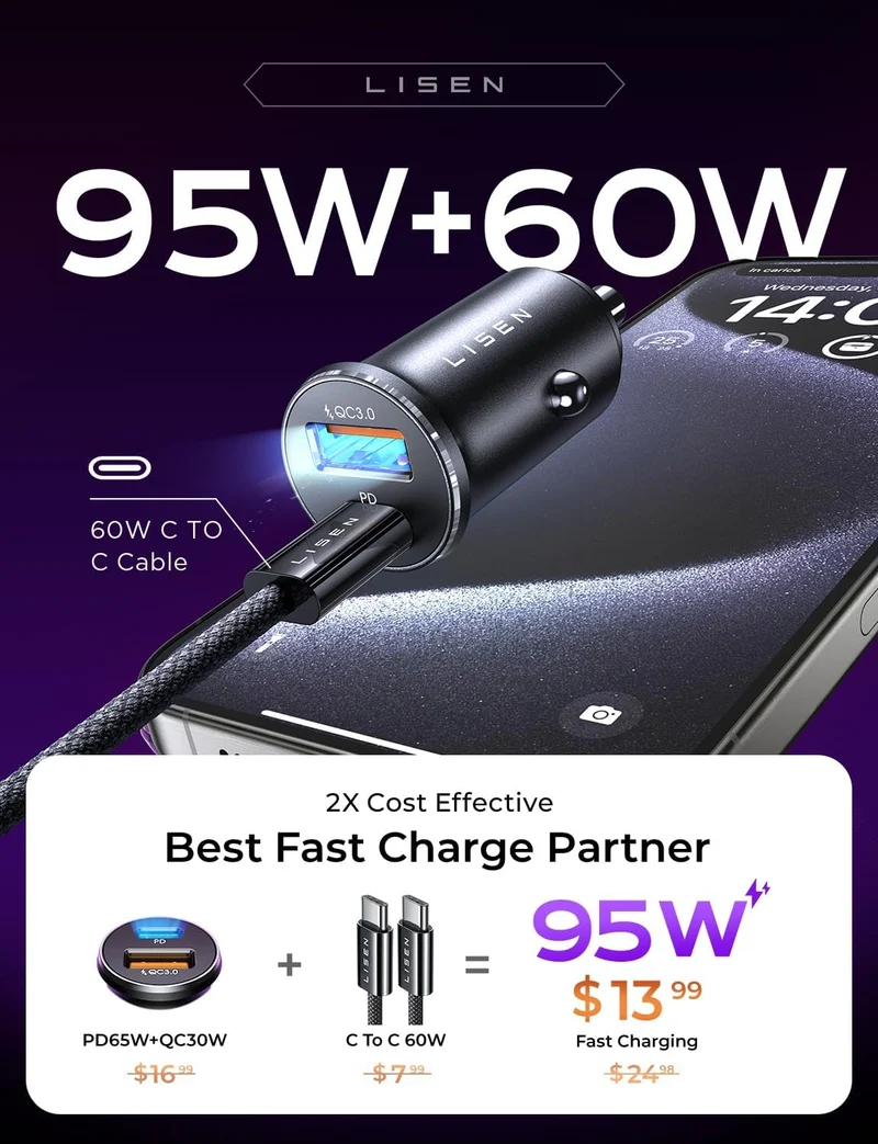 LISEN 95W USB-C Autoladegerät Schnellladung