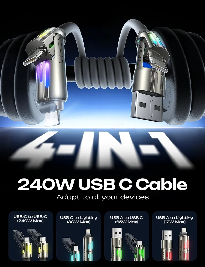 LISEN iPhone 17 240W 4-in-1 USB-C Kabel [6,6FT]