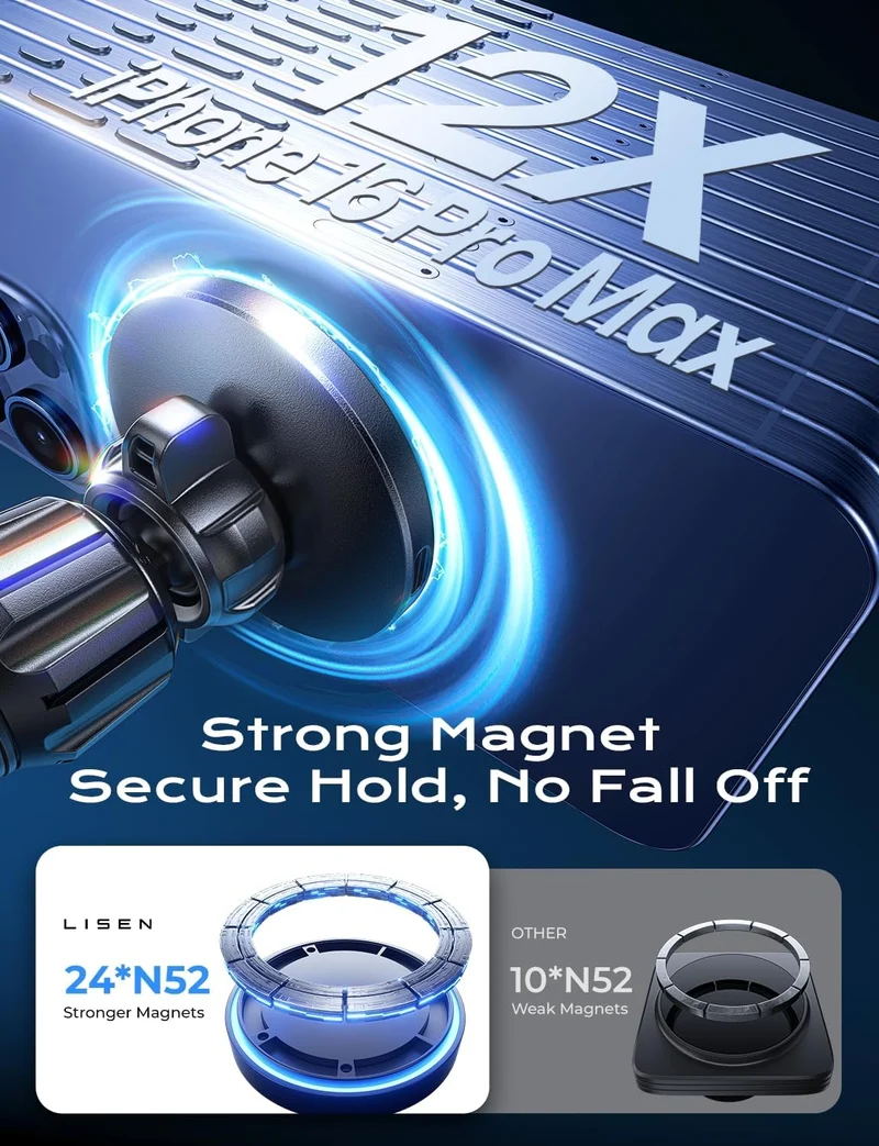 LISEN 15W MagSafe Auto-Halterung mit Ladefunktion und 24 starken Magneten