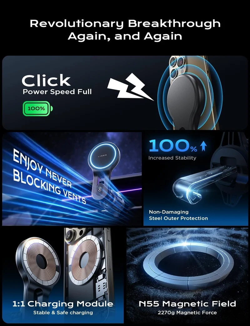 LISEN für MagSafe Kfz-Ladegerät mit Halterung【15W Pro】