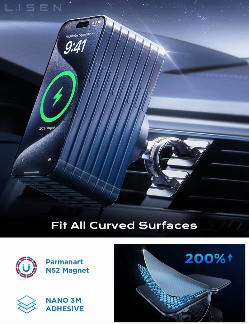 LISEN für 15W MagSafe Autoladegerät, Magnetisches Kabelloses Autoladegerät für iPhone 17 Pro Max Zubehör, Magnetischer Handyhalter für iPhone 17-12, Samsung, Pixel 9, Jeep Ford F150 Zubehör, Geschenke