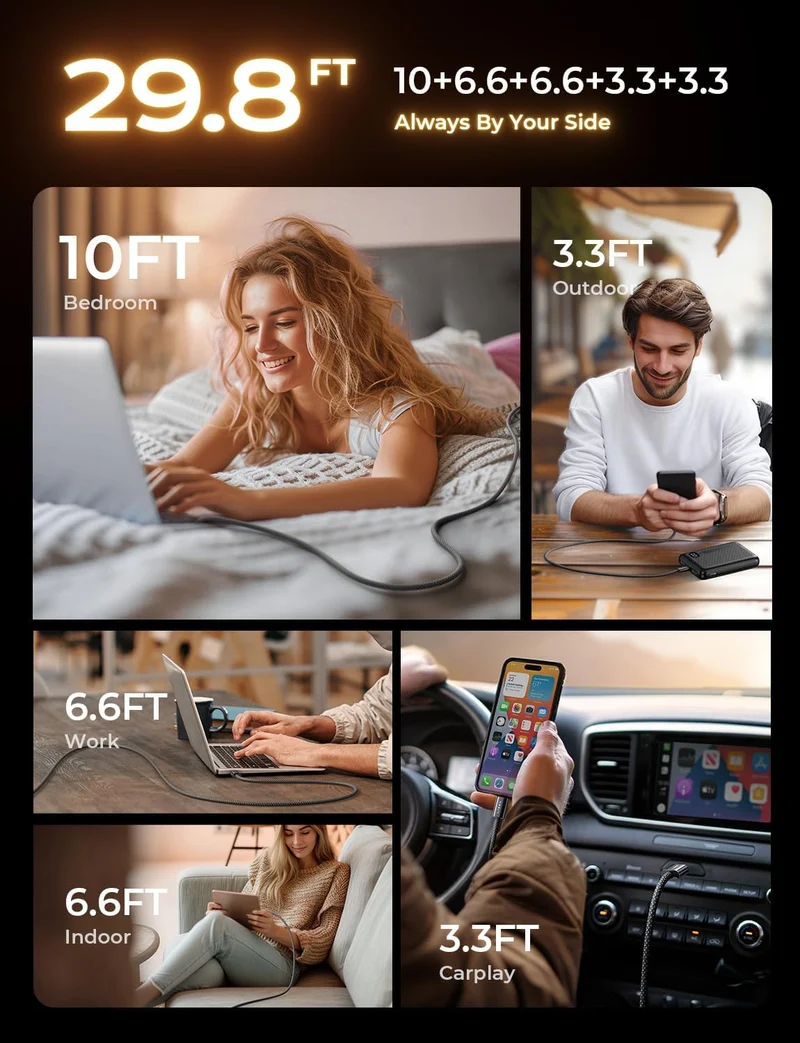 LISEN USB-C-Kabel, 5er-Pack [3,3/3,3/6,6/6,6/10 Fuß]