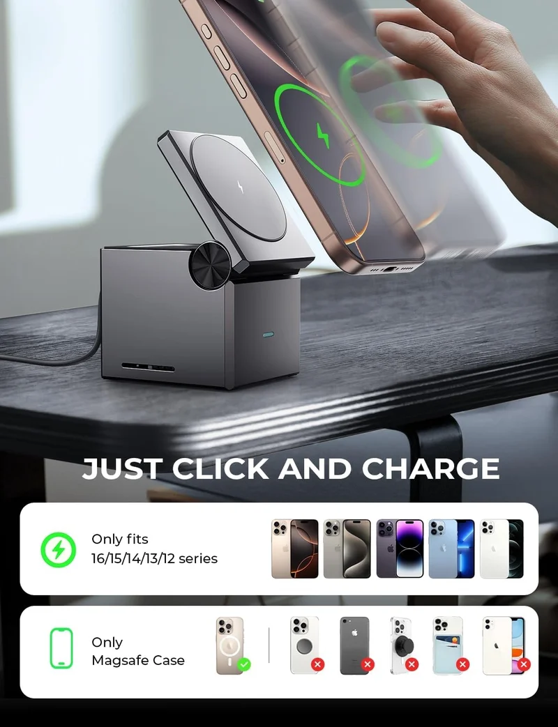 LISEN Qi2 3-in-1 MagSafe Faltbare Ladestation