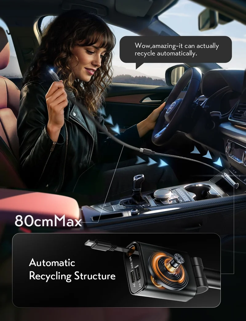 LISEN Ausziehbares USB-C-Schnellladegerät für Autos