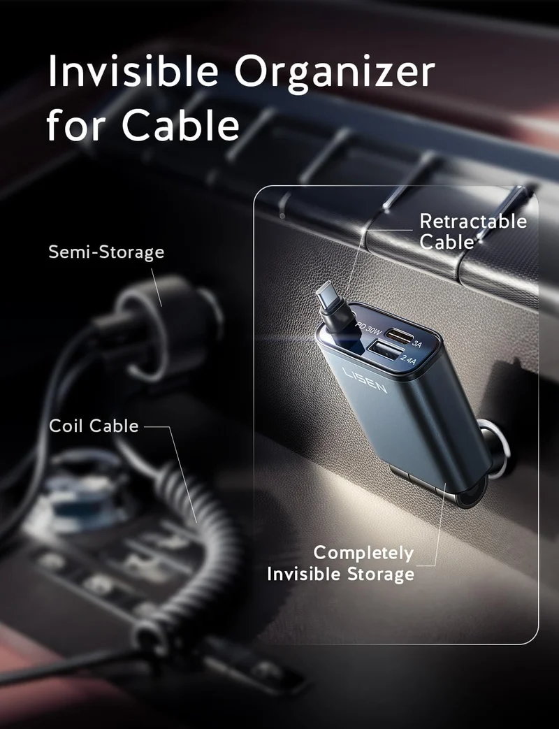 LISEN Ausziehbares USB-C-Schnellladegerät für Autos