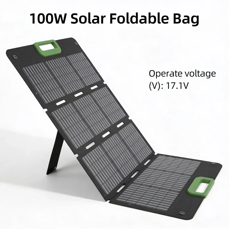 USB-C Outdoor Camping Solar Panel Kit 100W Folding ETFE 24% Efficiency Black Gear Bag Charger 3.5kg 17.1V