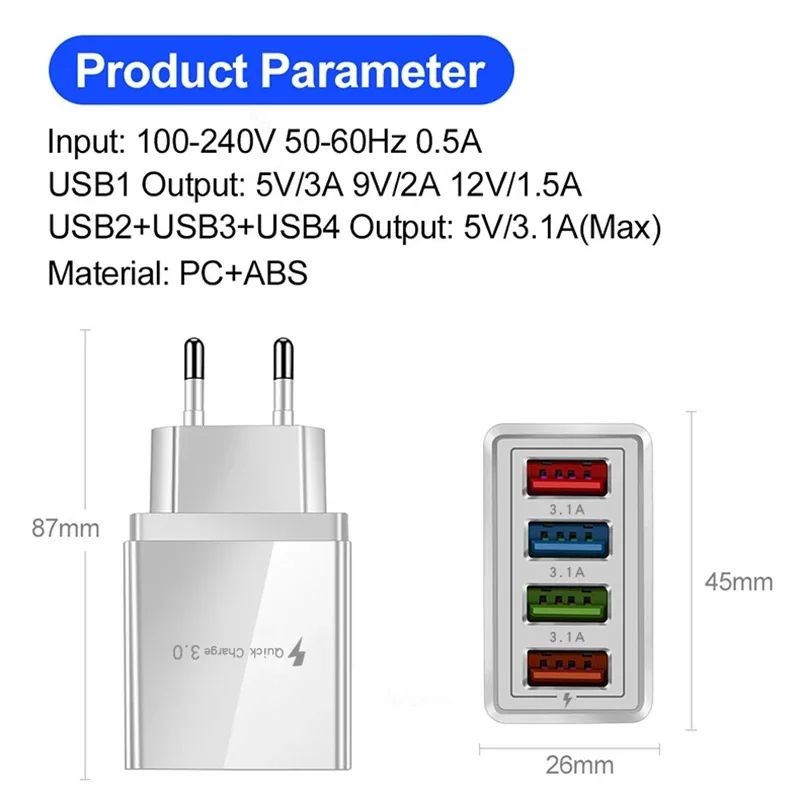 Quick Charge 3.0 For iPhone Charger Wall Fast Charging For Samsung S10 S9 S8 Plug Xiaomi Mi Huawei Mobile Phone Chargers Adapter