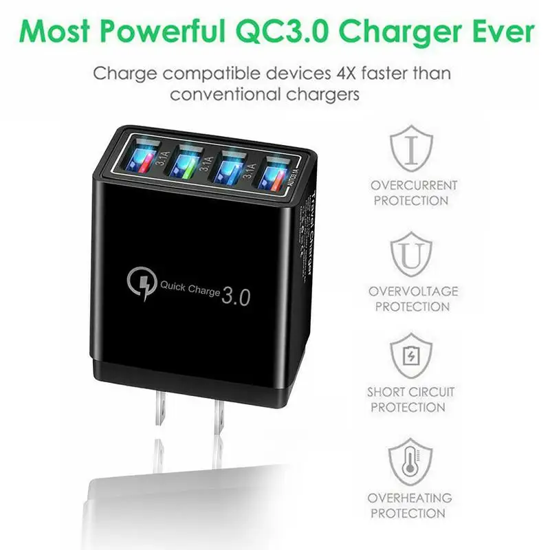 Quick Charge 3.0 For iPhone Charger Wall Fast Charging For Samsung S10 S9 S8 Plug Xiaomi Mi Huawei Mobile Phone Chargers Adapter