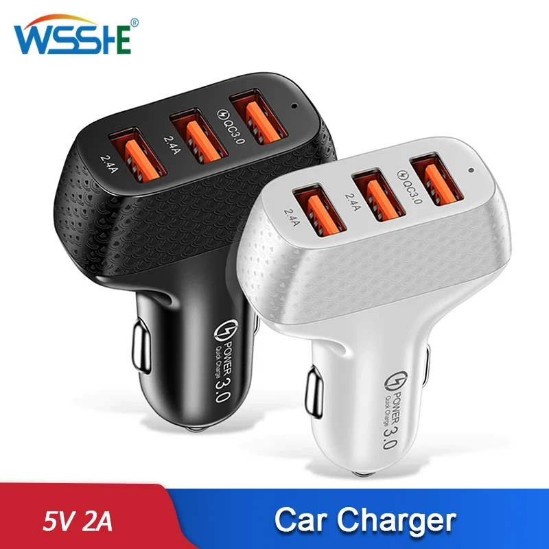 Car Charger 3 Ports USB 5V 2A Quick Charge 3.0 Phone Adapter For iPhone 13 12 Xiaomi Huawei Samsung S22 Car Cigarette Lighter