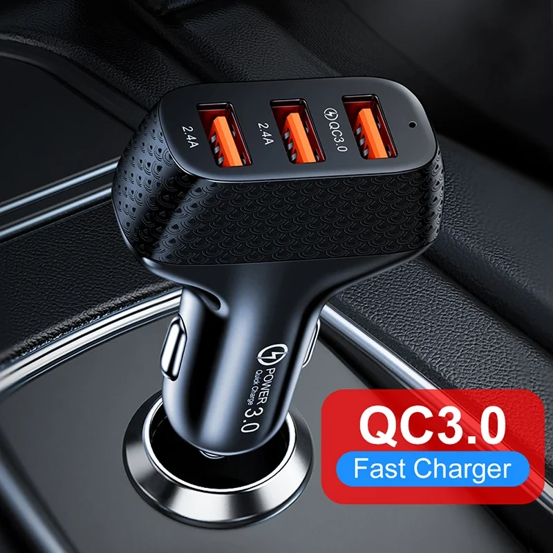 Car Charger 3 Ports USB 5V 2A Quick Charge 3.0 Phone Adapter For iPhone 13 12 Xiaomi Huawei Samsung S22 Car Cigarette Lighter
