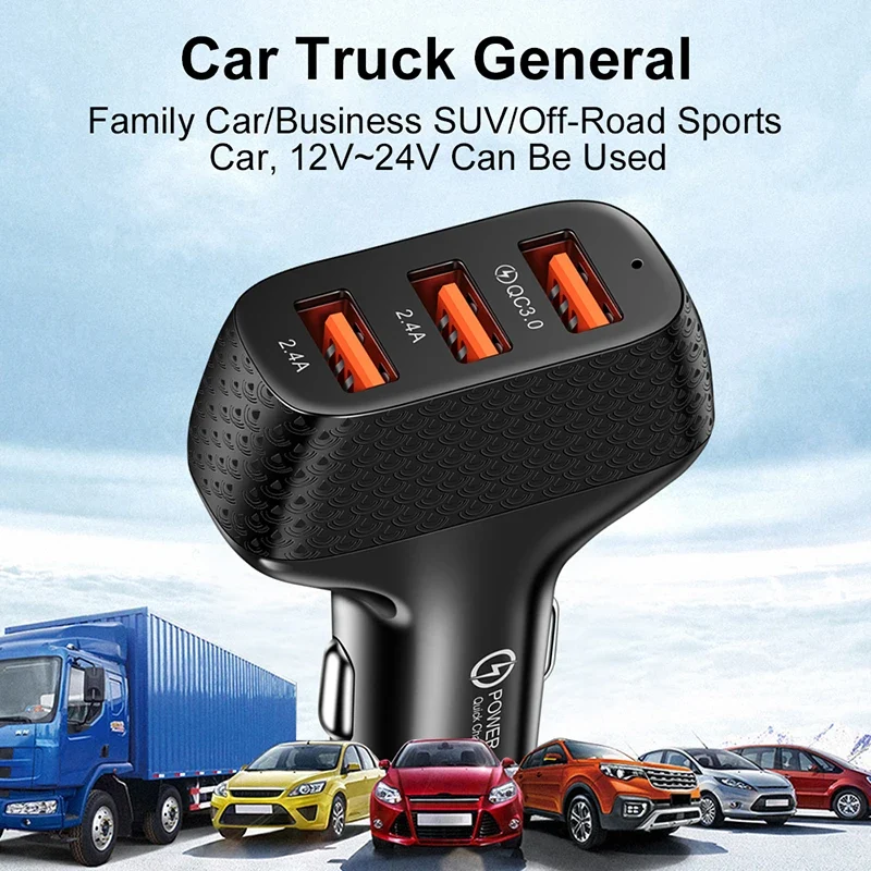 Car Charger 3 Ports USB 5V 2A Quick Charge 3.0 Phone Adapter For iPhone 13 12 Xiaomi Huawei Samsung S22 Car Cigarette Lighter