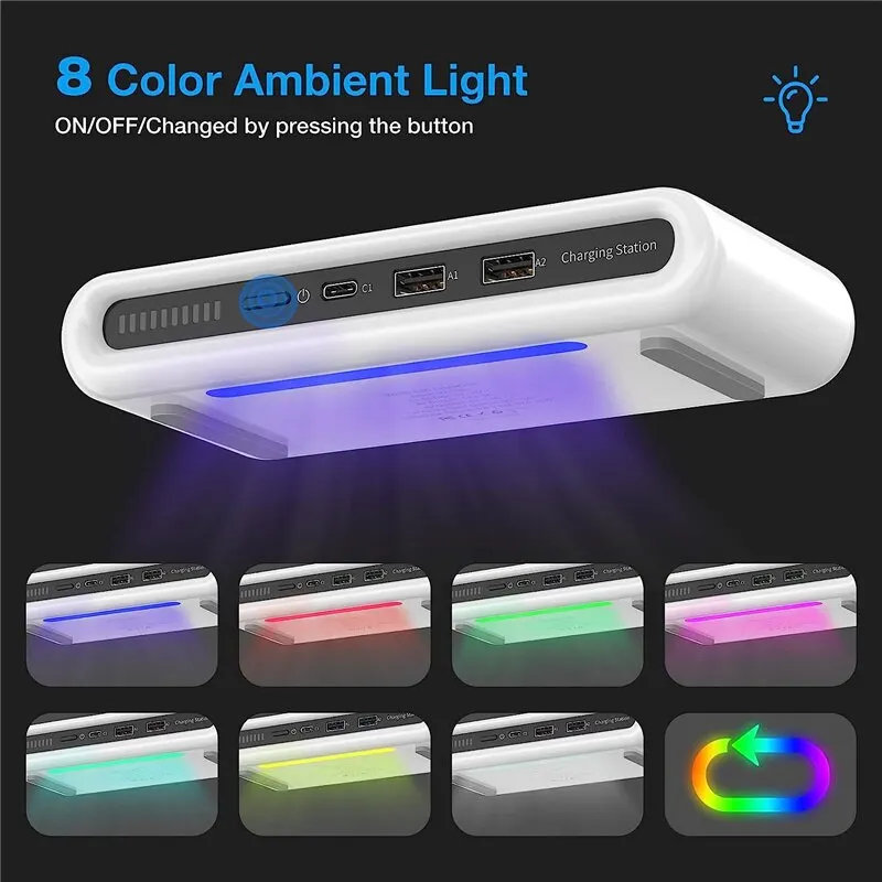 4 In 1 Wireless Charger Pad Stand LED Light Type C PD USB Charger for iPhone Samsung Xiaomi Phone Chargers Fast Charging Station