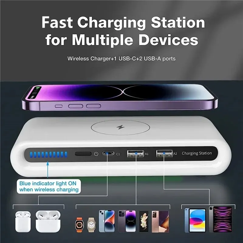 4 In 1 Wireless Charger Pad Stand LED Light Type C PD USB Charger for iPhone Samsung Xiaomi Phone Chargers Fast Charging Station