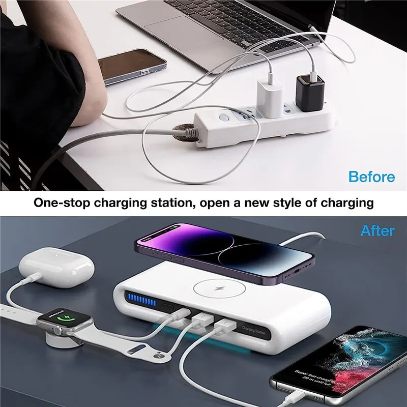 4 In 1 Wireless Charger Pad Stand LED Light Type C PD USB Charger for iPhone Samsung Xiaomi Phone Chargers Fast Charging Station