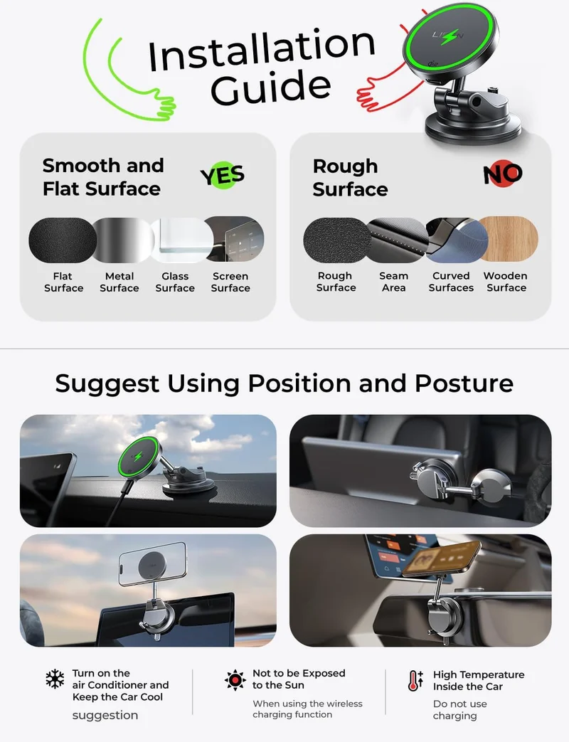 LISEN for Qi2 25W MagSafe Car Mount Charger, MagSafe Car Charger, Fast Wireless Charging Car Charger for iPhone