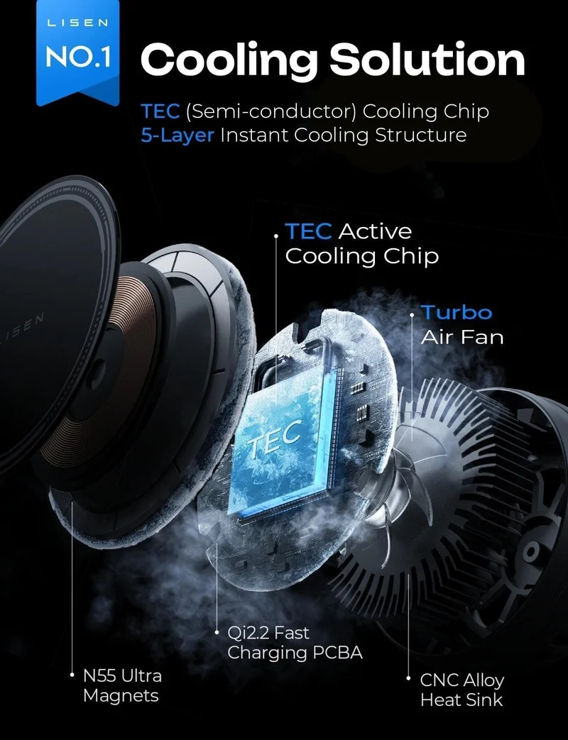 LISEN for iPhone 18 Pro Max Car Charger Mount Holder for Qi2.2 25W Cooling