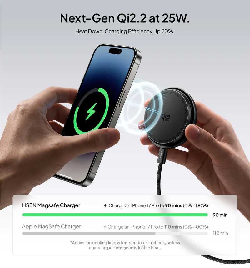 LISEN W122 25W Magnetic Charger with Cooling Fan
