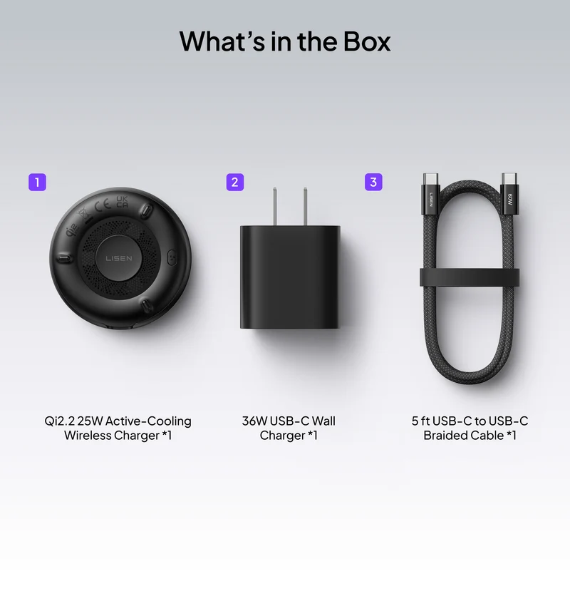 LISEN W122 25W Magnetic Charger with Cooling Fan