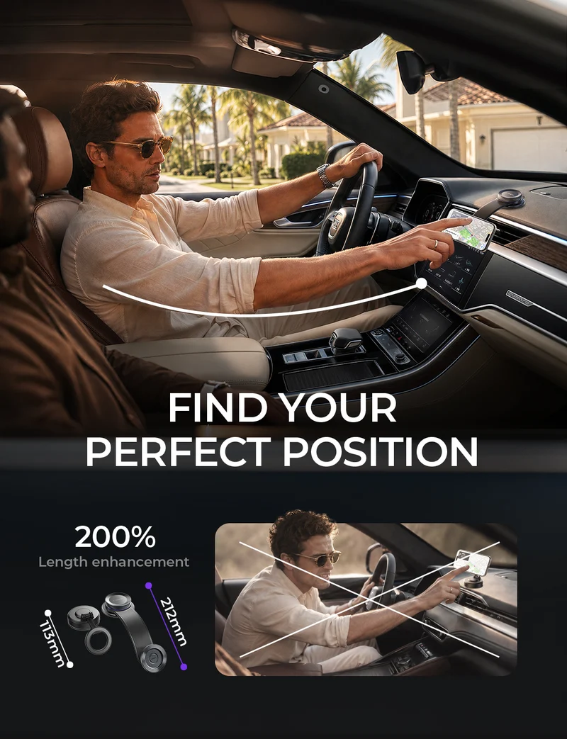 LISEN for MagSafe Car Mount, Magnetic Phone Holder for Car, Vacuum Suction Cup Phone Mount, Magnetic Car Phone Mount 24 Strong Magnets, 360° Adjustable Memory Alloy Bendable Arm for iPhone 17 Pro Max
