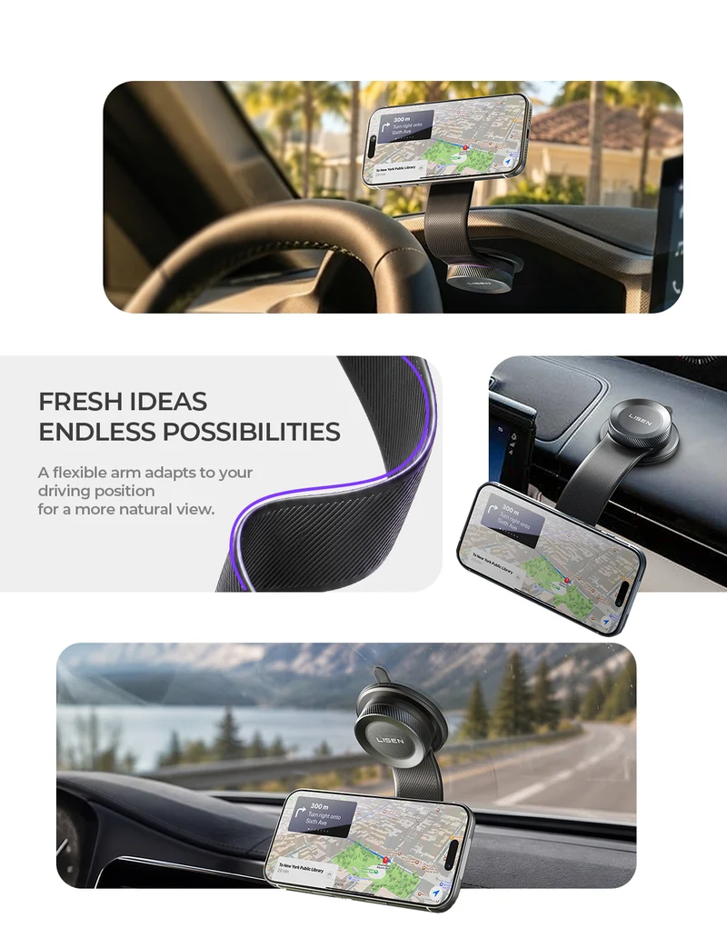 LISEN for MagSafe Car Mount, Magnetic Phone Holder for Car, Vacuum Suction Cup Phone Mount, Magnetic Car Phone Mount 24 Strong Magnets, 360° Adjustable Memory Alloy Bendable Arm for iPhone 17 Pro Max