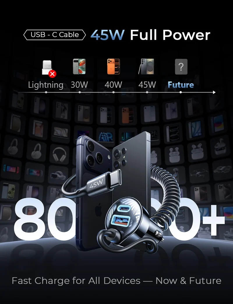 LISEN 90W for iPhone 18 17 16 Pro Max Car Charger USB C Fast Charge Super Fast for iPhone Duo Cigarette Lighter USB C Adapter for iPhone 18 Pro Max,Samsung Galaxy S26 Ultra, Car Accessories