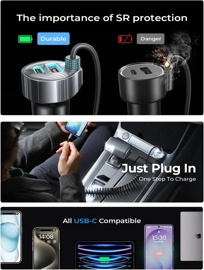 LISEN 90W for iPhone 18 17 16 Pro Max Car Charger USB C Fast Charge Super Fast for iPhone Duo Cigarette Lighter USB C Adapter for iPhone 18 Pro Max,Samsung Galaxy S26 Ultra, Car Accessories