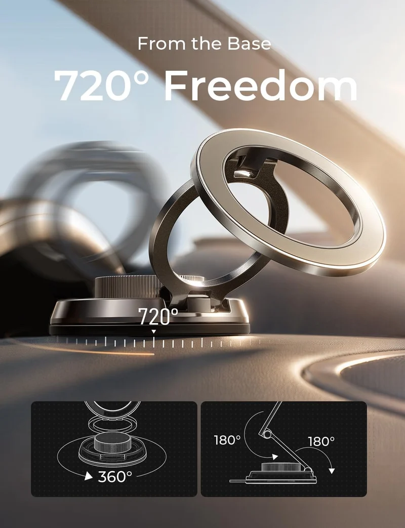 LISEN Suction Phone Mount for Vacuum [All-Metal & Nano Gel 98+LBS Suction] 360 Adjustable Vacuum Magnetic Phone Holder for Car, for Magsafe Car Mount for iPhone 17 Pro Max 16 15 14 13 12