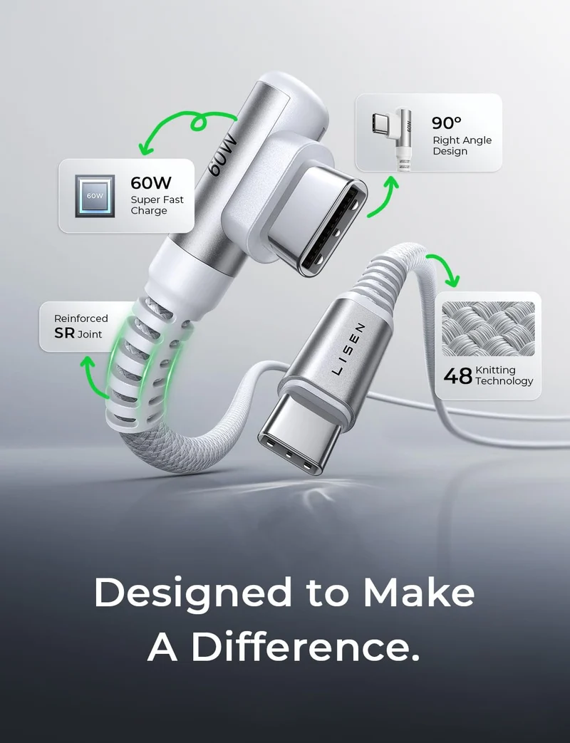 Lisen USB-C-zu-C-Kabel [60 W, 2er-Pack, 2 m]