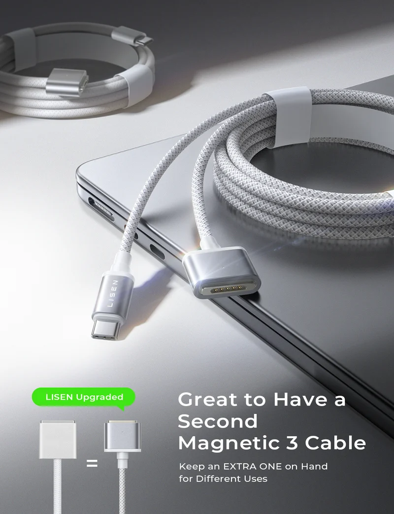 LISEN 140W USB‑C Magnetisches 3-in-1-Kabel 1,8 m