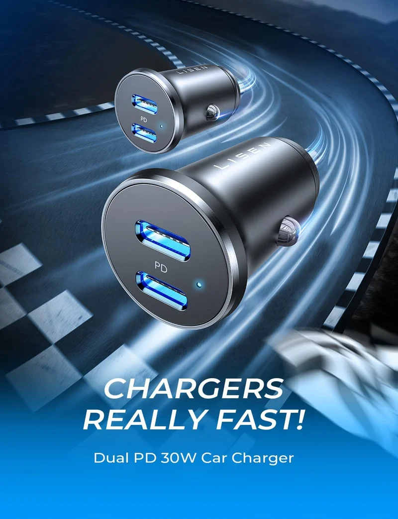 Lisen Dual USB-C Autoladegerät 2er-Pack