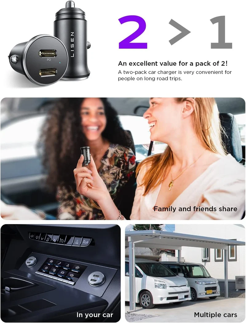 Lisen Dual USB-C Autoladegerät 2er-Pack