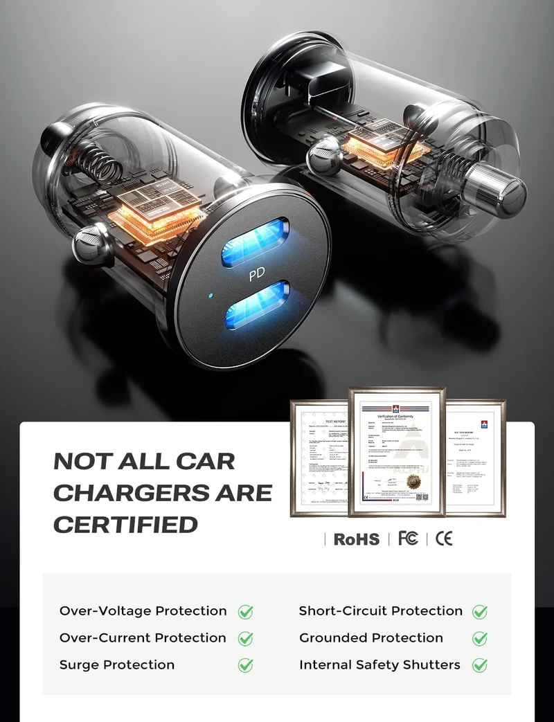 LISEN 60W Dual Port USB C Kfz-Ladegerät für den Zigarettenanzünder