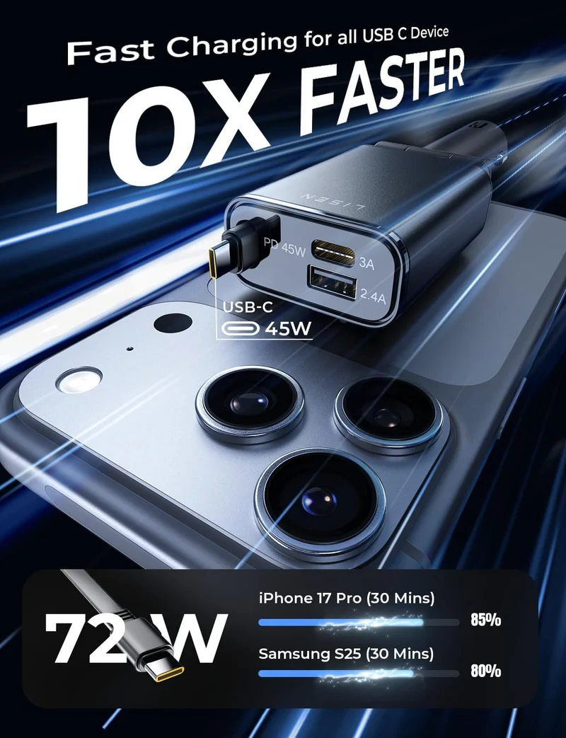 LISEN Einziehbares Kfz-Ladegerät USB C