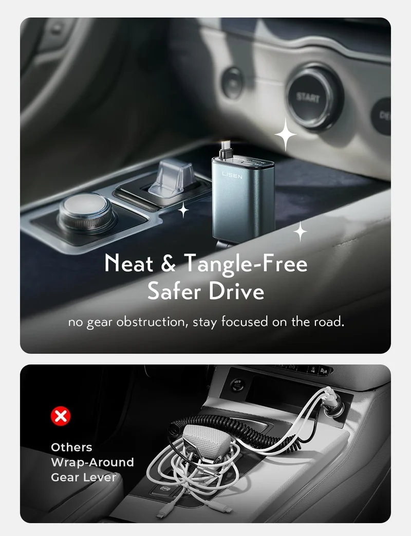 LISEN Einziehbares Kfz-Ladegerät USB C