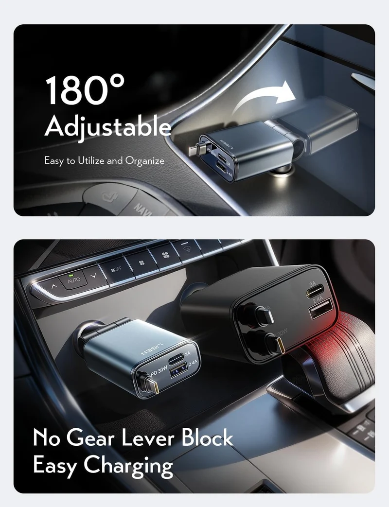 LISEN Einziehbares Kfz-Ladegerät USB C