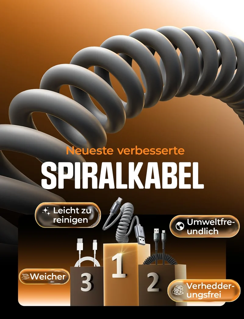 LISEN Aufgerolltes USB-C Kabel 2er-Pack