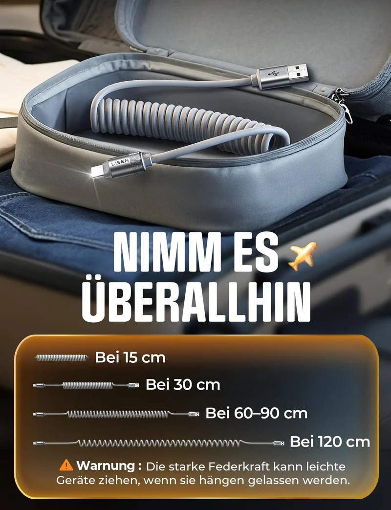 LISEN Aufgerolltes USB-C Kabel 2er-Pack