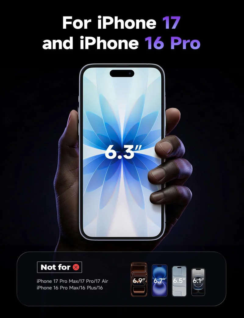 LISEN 2er-Pack Displayschutzfolie für iPhone 17 / iPhone 16 Pro