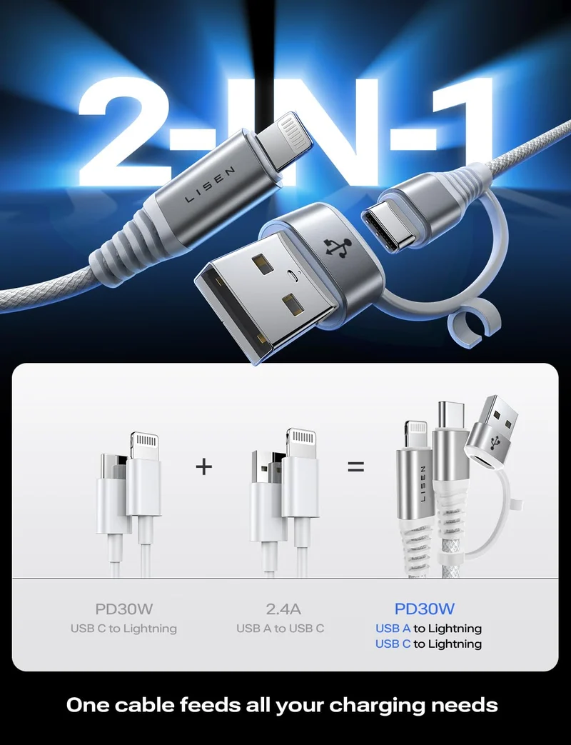Lisen 30W USB-C-auf-Lightning-Kabel (2er-Pack)