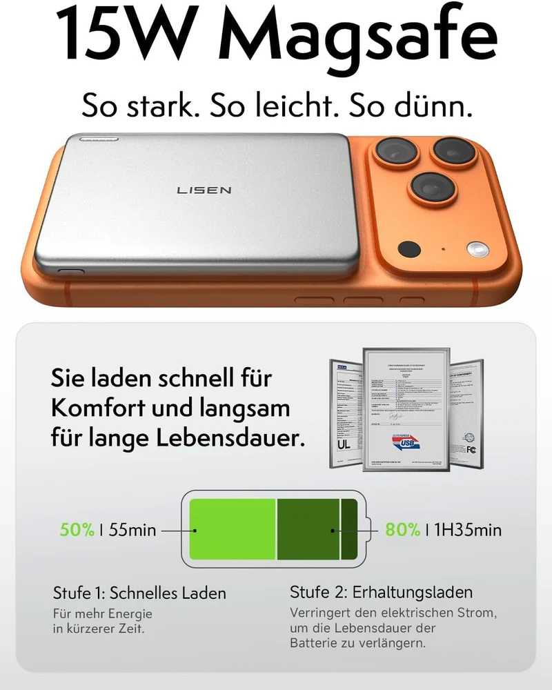 LISEN Powerbank MagSafe Slim Magnetisch