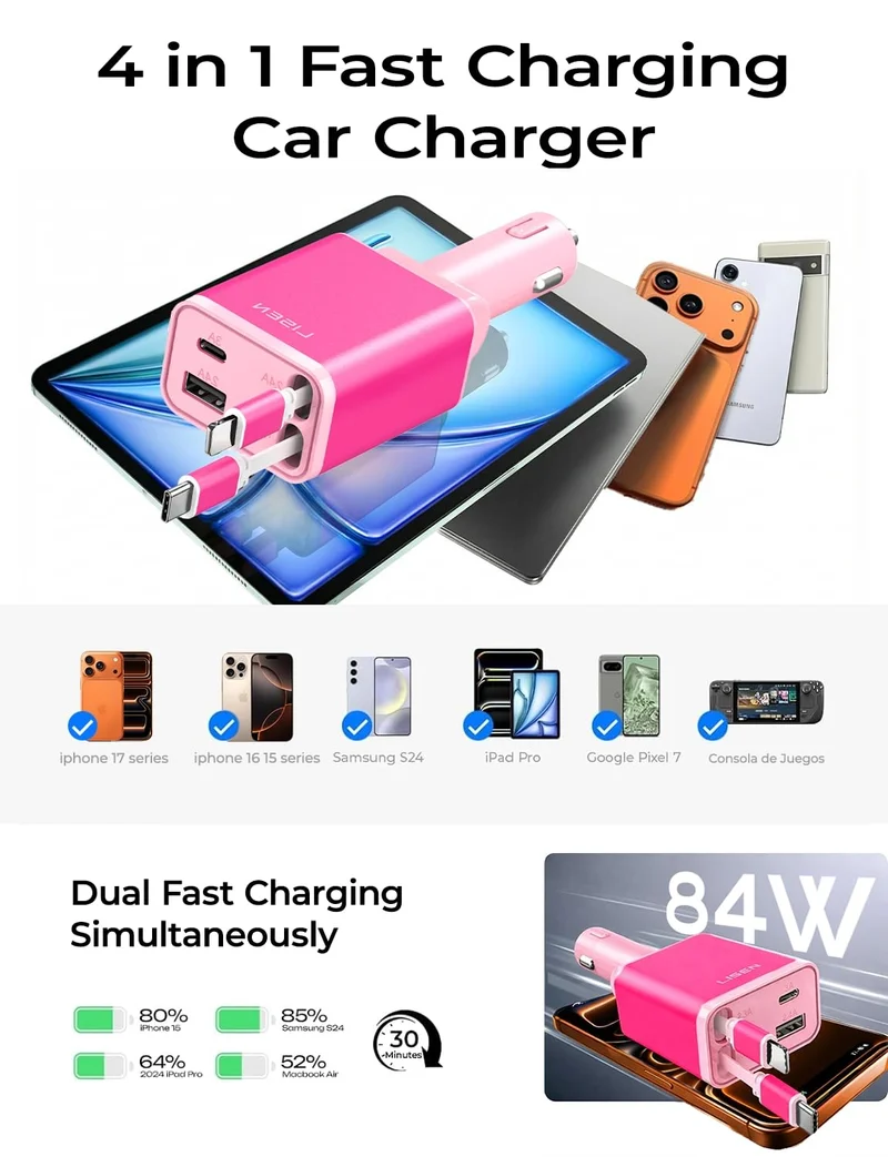 LISEN Einziehbarer Auto-Ladeadapter für iPhone 17