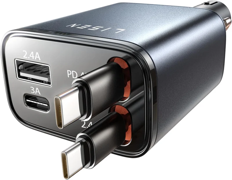 LISEN 84Wシガーソケット usb c 車 充電器【巻き取り式・タイプc 2本・2026最小4in1設計】しがーソケット usb 急速充電