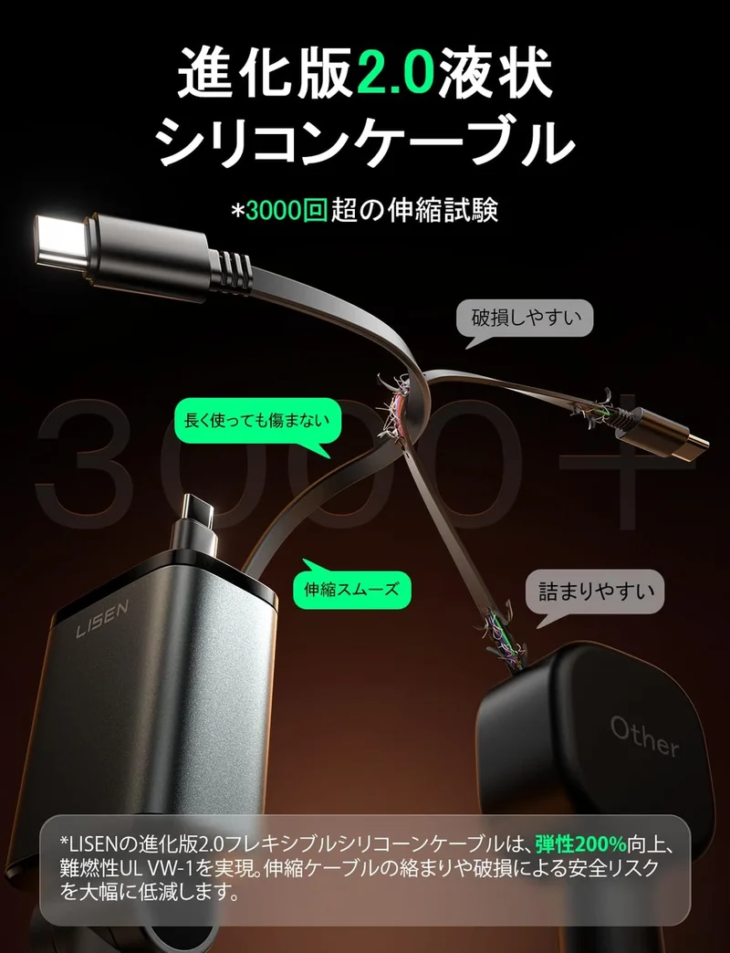 LISEN 84Wシガーソケット usb c 車 充電器【巻き取り式・タイプc 2本・2026最小4in1設計】しがーソケット usb 急速充電