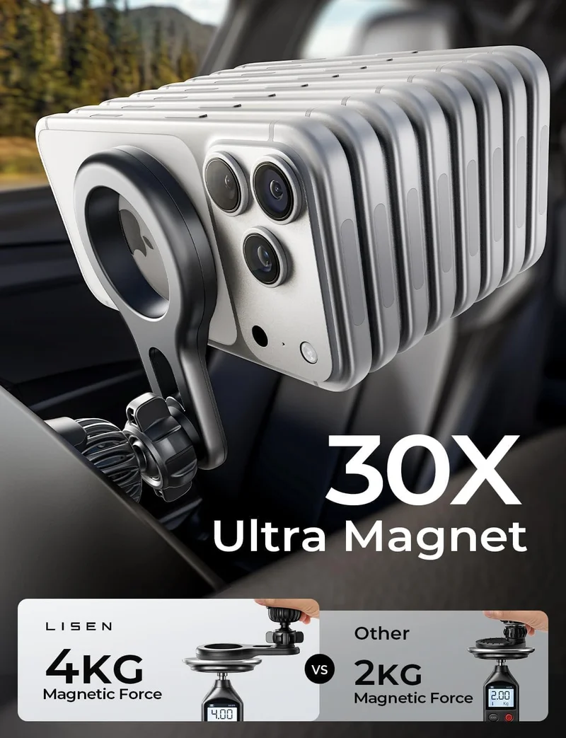 LISEN for iPhone 18 MagSafe Car Mount, Magnetic Phone Holder for Car Vent Phone Mount, Magnetic Car Phone Holder iPhone Car Mount, Air Vent Car Phone Mount Gifts for iPhone 18 17 16, Carbon Fiber