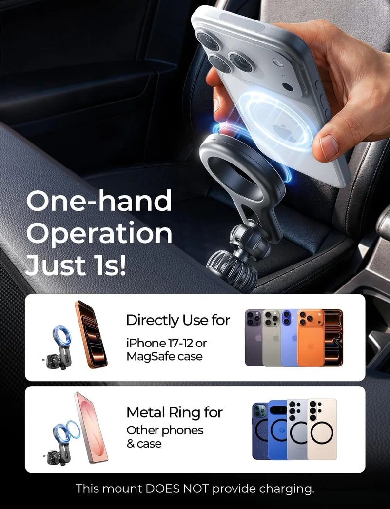 LISEN for iPhone 18 MagSafe Car Mount, Magnetic Phone Holder for Car Vent Phone Mount, Magnetic Car Phone Holder iPhone Car Mount, Air Vent Car Phone Mount Gifts for iPhone 18 17 16, Carbon Fiber