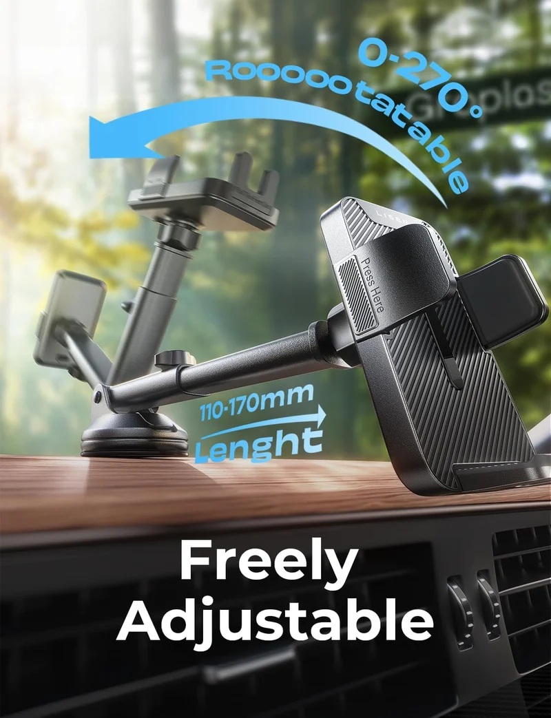 LISEN for iPhone 18 Pro Max Car Phone Holder 2-in-1 Suction Cup Moun-Black