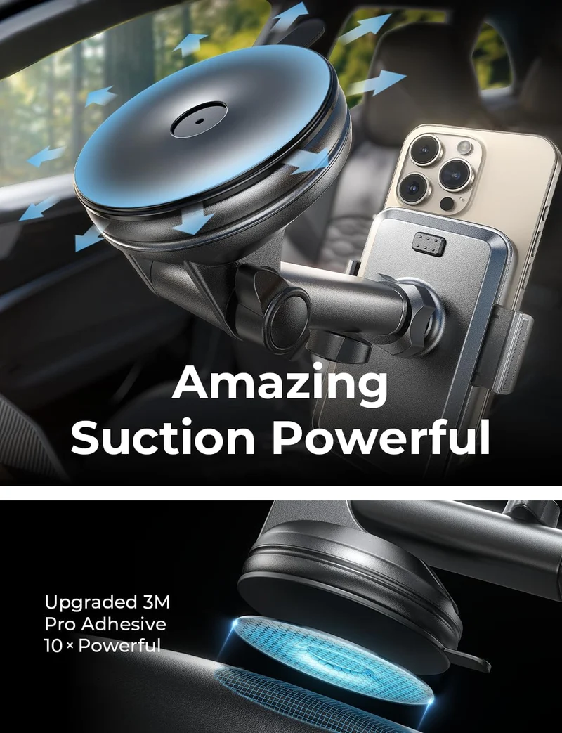 LISEN for iPhone 18 Pro Max Car Phone Holder 2-in-1 Suction Cup Moun-Black